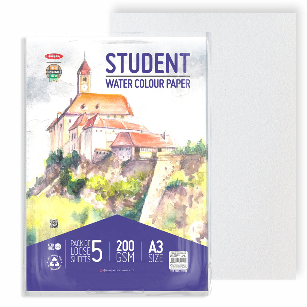 Anupam Student Water Colour Paper (Loose Sheet) A3 – 200GSM