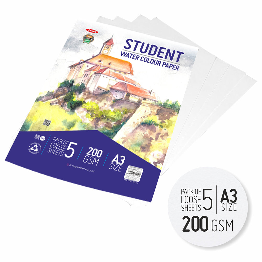 Anupam Student Water Colour Paper (Loose Sheet) A3 – 200GSM